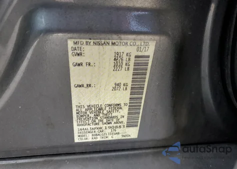 2017 Nissan Altima 2.5 from USA, damaged, VIN 1N4AL3APXHC190883